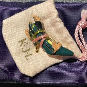 KJL Green and Pink Lily BC Ribbon Shoe Brooch